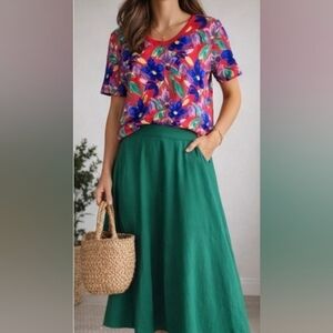 Skies Are Blue Short Sleeve Multicolored Floral Print Top Sz 3X